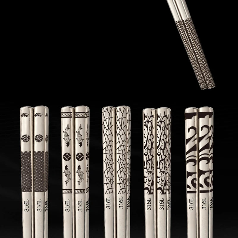 Stainless Steel Chopsticks – Engraved Metal Chopsticks Set for Sushi, Ramen & Daily Dining