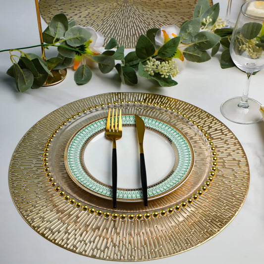 Metallic Round Dining Placemats Set of 6 – Gold, Silver or Rose Gold Table Mats, Non Slip Wipe Clean Heat Resistant Table Placemats