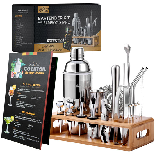 Cocktail Shaker & Mixology Set with Stand – 13 & 25 Piece Stainless Steel Bar Tools