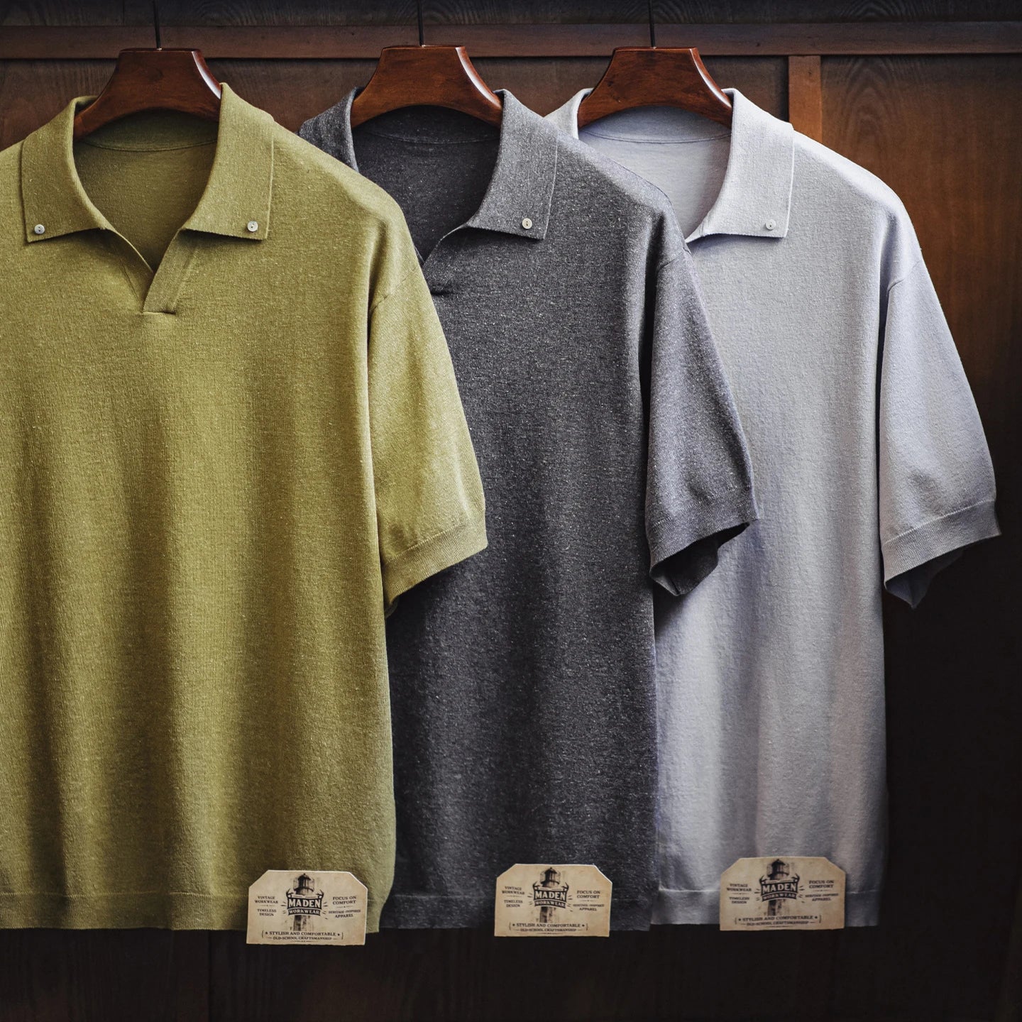 Calder Men’s Short Sleeve Polo Shirt – Textured Cotton Summer Polo with Open Collar