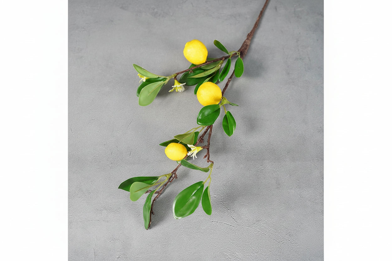 Sorrento Lemon Branch – Lemon Stem with Blossom Detail for Vase Arrangements and Kitchen Décor