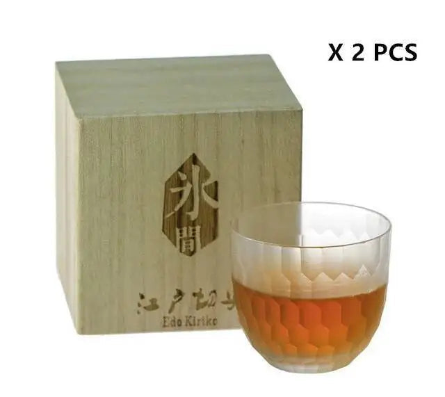 Kikko Japanese Style Crystal Whisky Glass with Wooden Gift Box