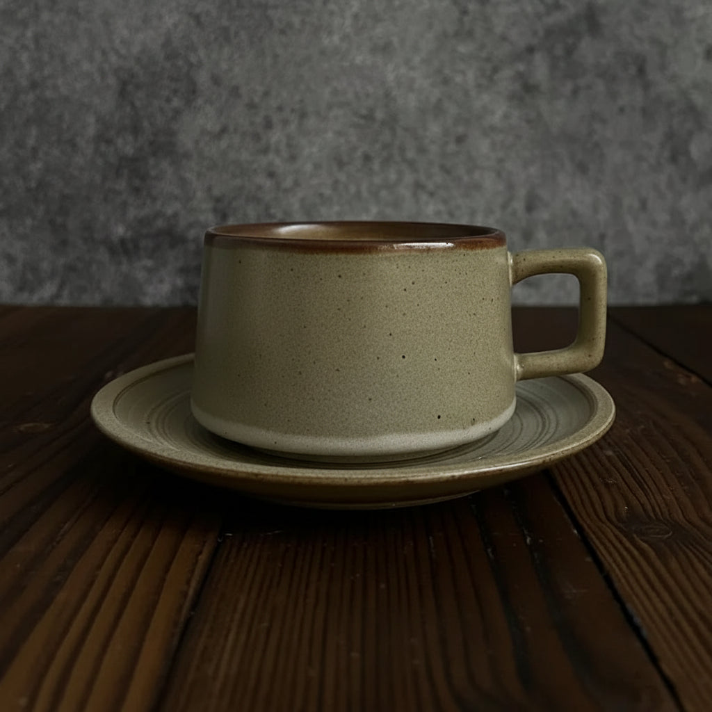 Cavella Patterned Tea and Coffee Cup Set – Textured Ceramic Cup and Saucer 250ml