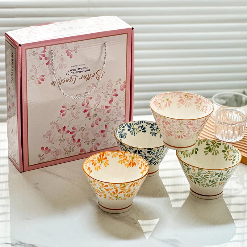 Calico Floral Ceramic Bowl Gift Set – Set of 4