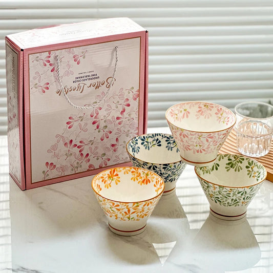 Calico Floral Ceramic Bowl Gift Set – Set of 4