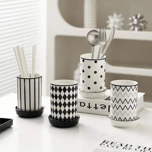 Elements Ceramic Utensil Holder – Kitchen Cutlery Caddy with Drain Base, Chopstick Holder, Countertop Storage Pot