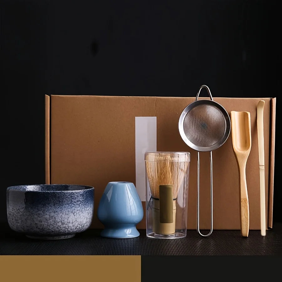 Japanese Style Matcha Tea Set – 6-Piece Matcha Whisk, Bowl, Scoop, Sifter & Accessories Kit for Traditional Matcha Making