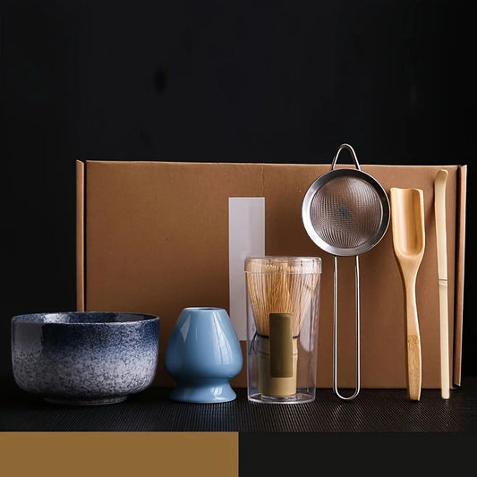 Japanese Style Matcha Tea Set – 6-Piece Matcha Whisk, Bowl, Scoop, Sifter & Accessories Kit for Traditional Matcha Making
