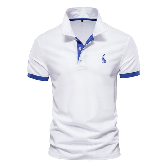 Men's Embroidered Polo Shirt – Cotton Blend Short Sleeve Classic Fit Top for Casual Smart Outfits