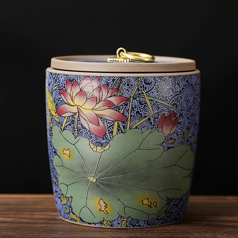 Meadow Ceramic Tea Caddy with Lid – Sealed Storage Jar