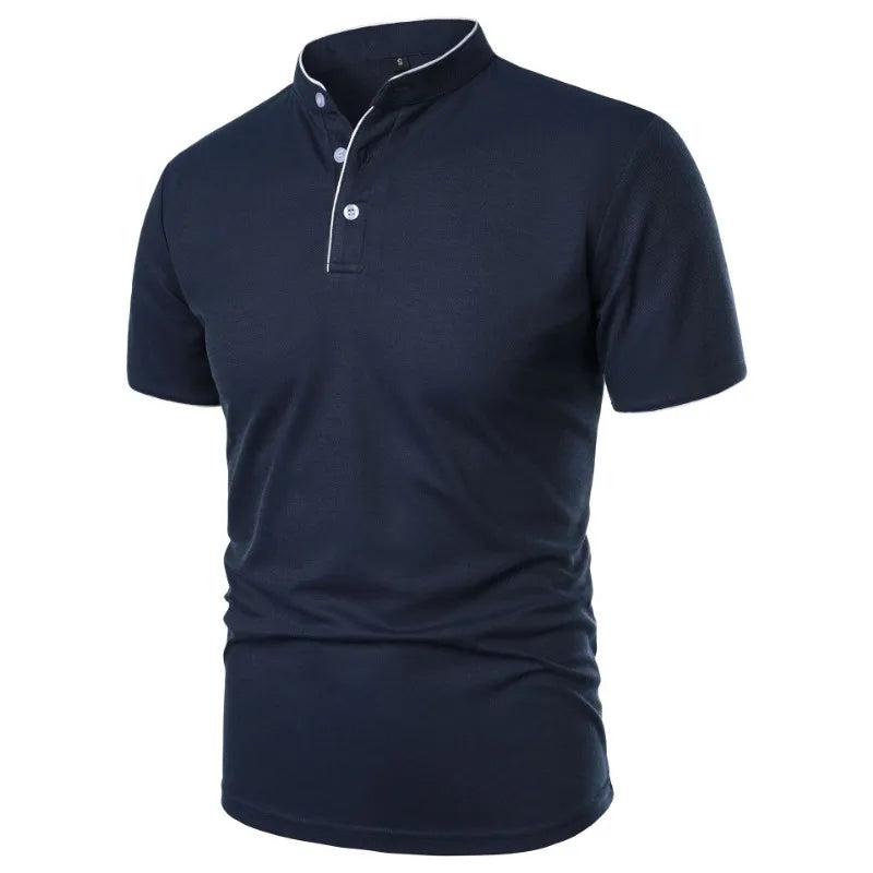 Men’s Mandarin Collar Polo Shirt – Short Sleeve Casual Buttoned Tee in 9 Colours for Everyday Comfort