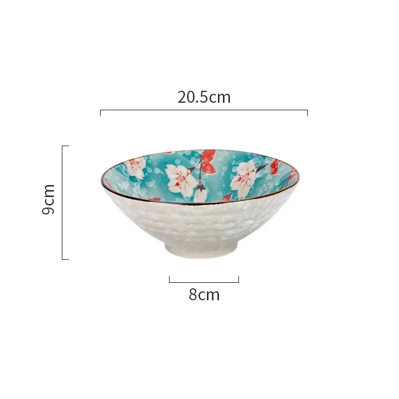 Sakura Ceramic Ramen Bowl – Japanese Style Floral Noodle Soup Rice Bowl Deep Serving Bowl Kitchen Tableware