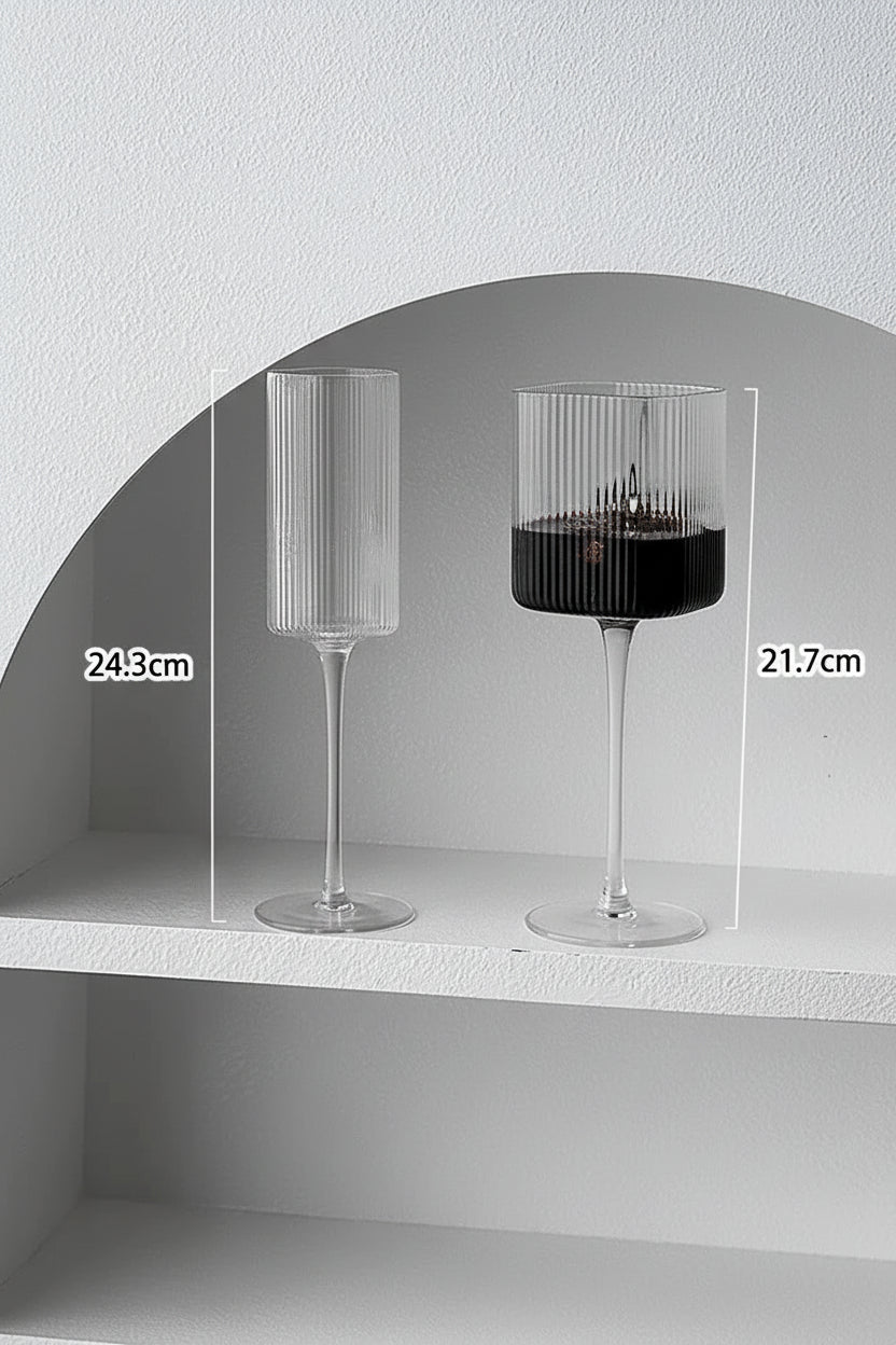 Bellano Ribbed Wine Glass Collection – Square Stem Red Wine, Cocktail & Liqueur Glass