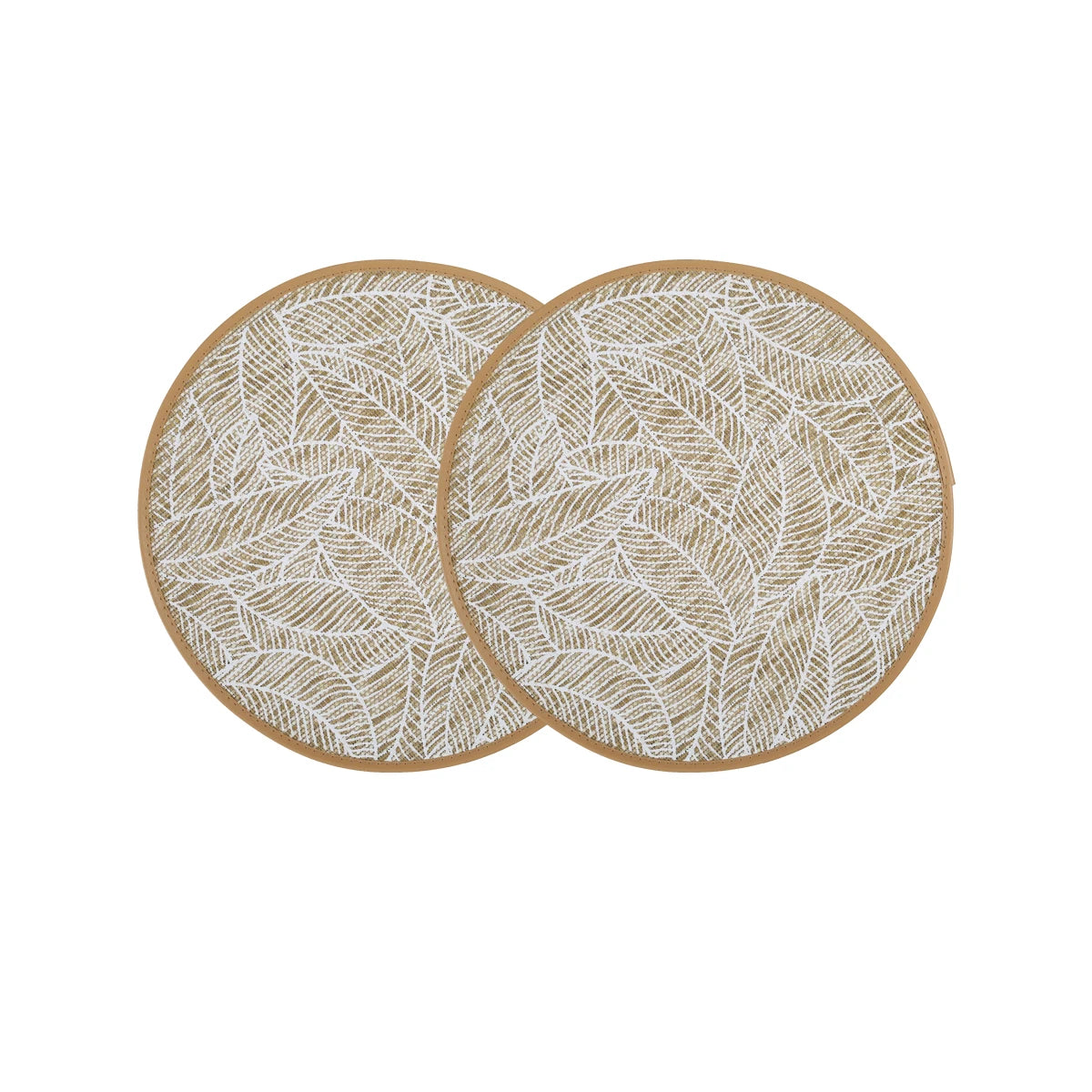 Boho Leaf Pattern Round Placemats for Dining Table – 2/4/6/8 Set Decorative Heat Resistant Table Mats
