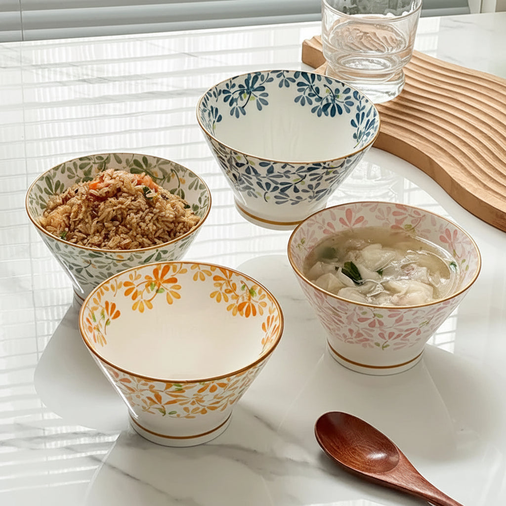 Calico Floral Ceramic Bowl Gift Set – Set of 4
