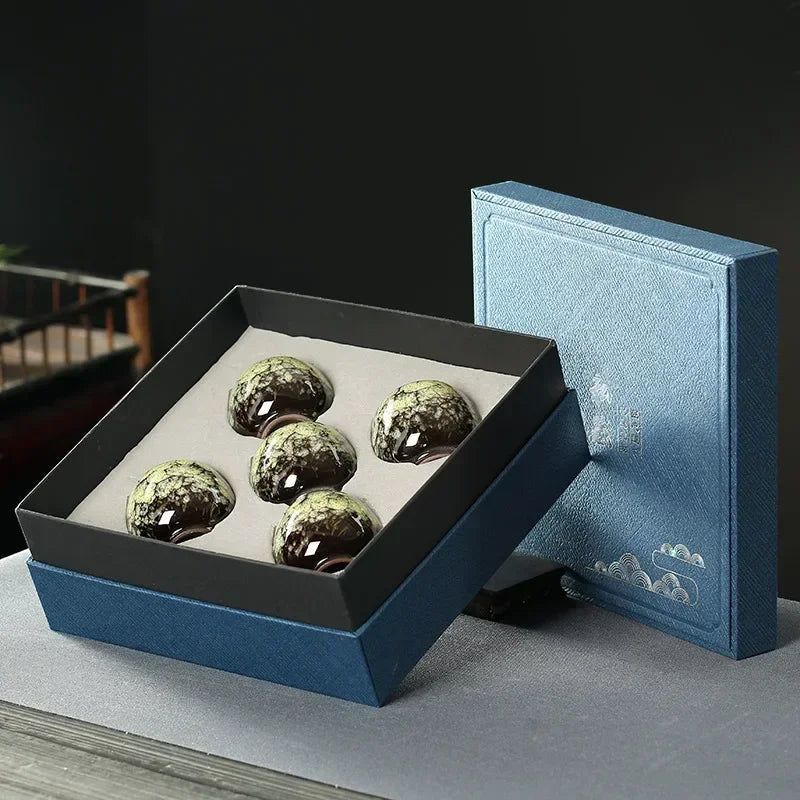 Hoshira Glazed Ceramic Tea Cup Set Gift Box – 5 Piece Small Espresso Cups for Coffee, Tea Serving and Modern Tableware Set