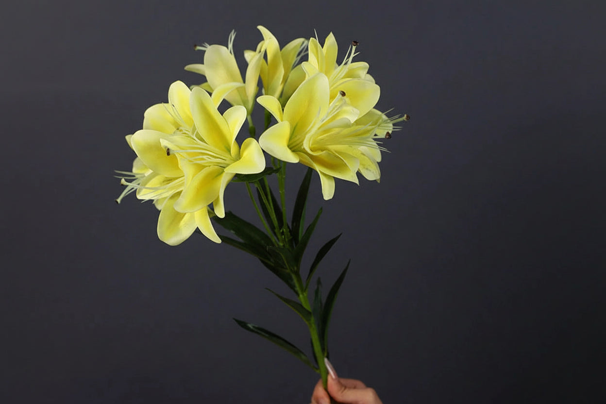 Lilyana Silk Lily Stem – Faux Lily Flower Bouquet with 10 Heads for Tall Vases, Wedding Flowers and Home Décor