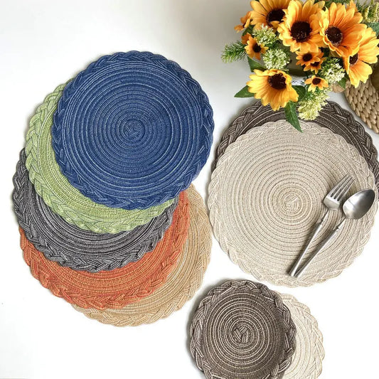 Round Woven Placemats Set of 4 – Dining Table Mats, Heat Resistant Table Placemats Kitchen Tableware