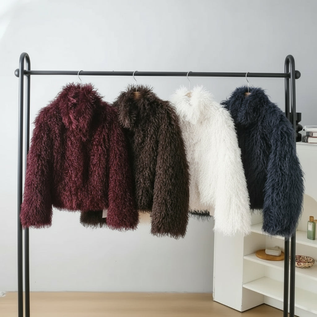 Calverra Shaggy Faux Fur Cropped Jacket – Women’s Luxury Fluffy Winter Coat and Statement Outerwear