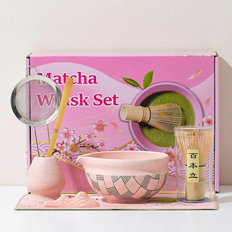 Yunari Japanese Matcha Tea Set – 5 Piece or 7 Piece Matcha Gift Set with Bamboo Whisk, Bowl and Sieve