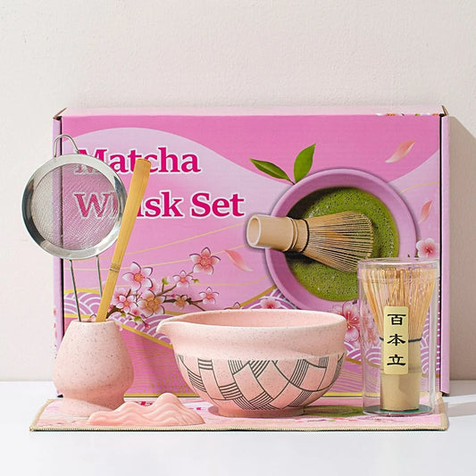 Yunari Japanese Matcha Tea Set – 5 Piece or 7 Piece Matcha Gift Set with Bamboo Whisk, Bowl and Sieve