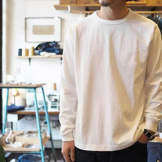 Structured Heavy Cotton Long Sleeve T-Shirt – Premium Fit Men’s Crew Neck Top