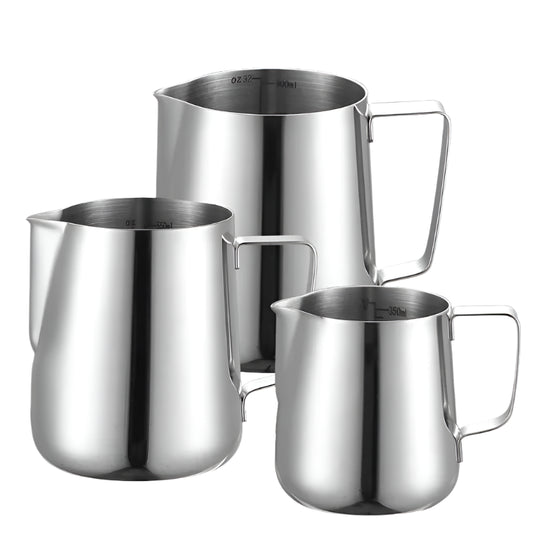 Stainless Steel Milk Frothing Jug – 350ml 600ml 900ml Coffee Pitcher with or without Measurement Scale