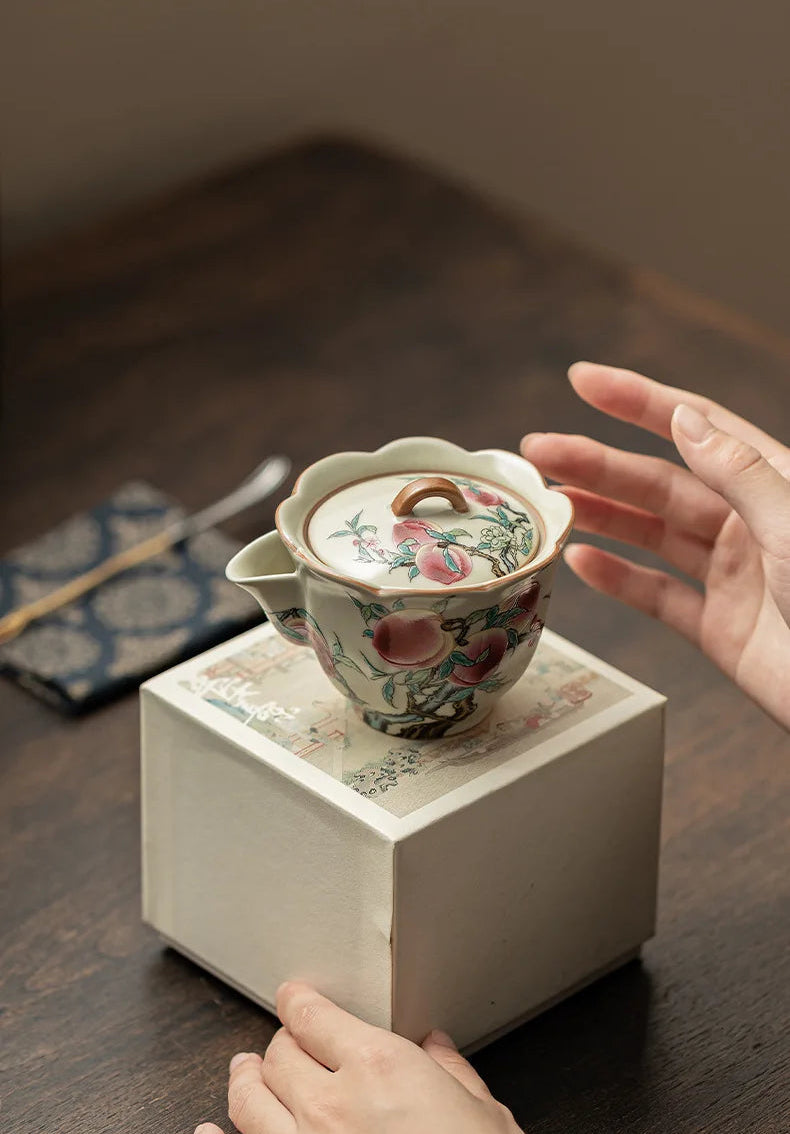 Momohana Peach Blossom Ceramic Teapot with Lid – Pouring Teapot for Herbal Tea, Loose Leaf Tea and Tea Gift