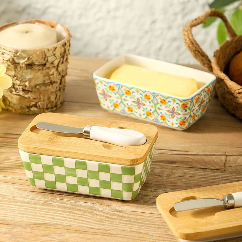 Creamery Ceramic Butter Dish with Lid & Knife – Butter Keeper & Cheese Storage Box