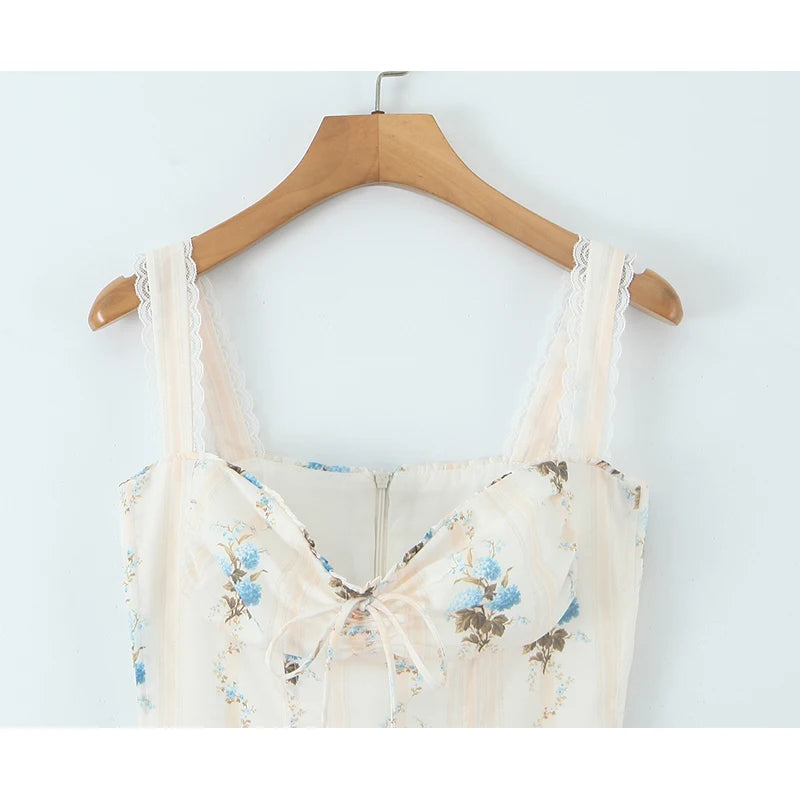 Florielle Floral A-Line Midi Dress with Wide Straps – Corset Style Summer Dress, Holiday Dress & Wedding Guest Outfit