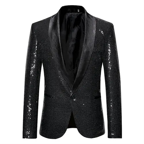 Keston Men’s Sequin Party Blazer – Shawl Lapel Single-Button Evening Jacket for Parties & Events