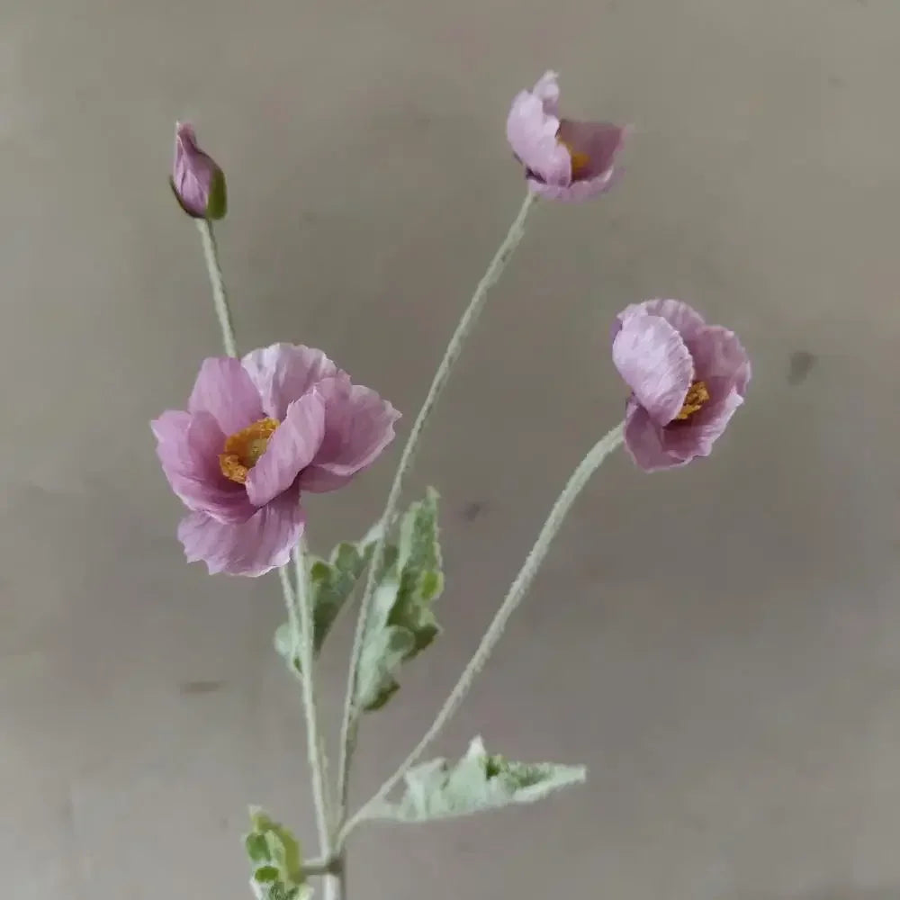 Meadow Poppy Stem Bundle – Silk Poppy Flower Stem with 3 Blooms and 1 Bud for Vase Arrangements and Home Styling