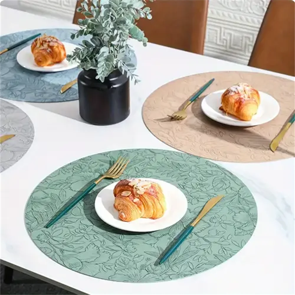 Botanical Round Dining Placemats – Faux Leather Floral Table Mats, Non Slip Wipe Clean Kitchen & Dining Table Mats