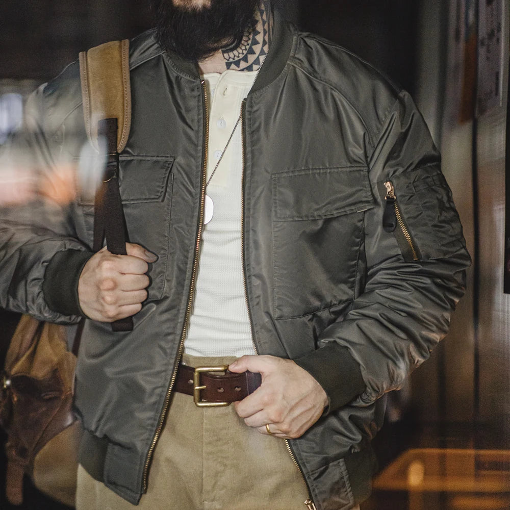 Kenswick Men’s MA1 Bomber Jacket – Classic Military Flight Jacket with Utility Pockets, Zip Front and Ribbed Trim