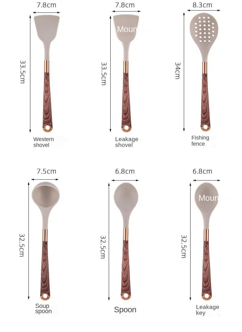 11-Piece Silicone & Wooden Kitchen Utensil Set with Holder – Heat Resistant Cooking Tools