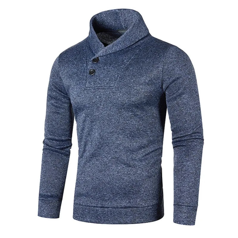 Men’s Button Neck Knit Jumper with High Collar – Long Sleeve Pullover for Smart Casual Outfits