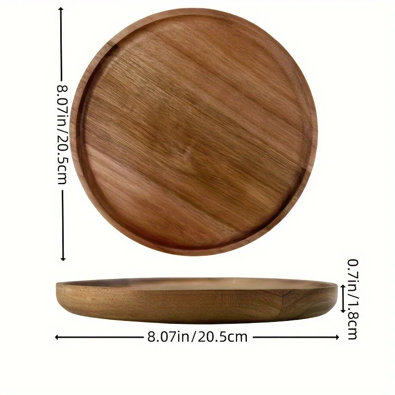 Acacia Wooden Serving Tray – Natural Solid Wood Snack & Food Platter for Coffee, Tea & Appetisers