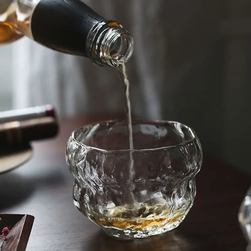 Hikari Sculpted Whisky Glass – Japanese Hand-Blown Irregular Crystal Tumbler with Wooden Gift Box | Single or 2-Piece Set