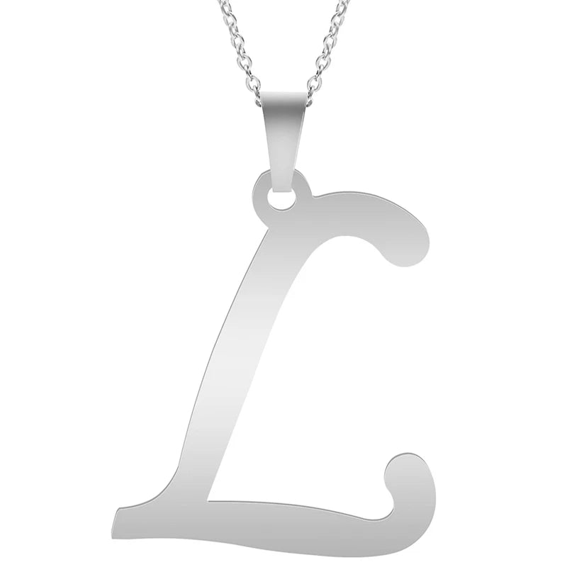 Stainless Steel Initial Necklace – Alphabet Letter Pendant Chain for Women and Men