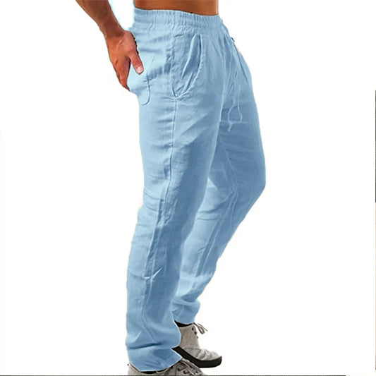 Men’s Cotton Summer Trousers – Lightweight Relaxed Fit Drawstring Trousers with Pockets