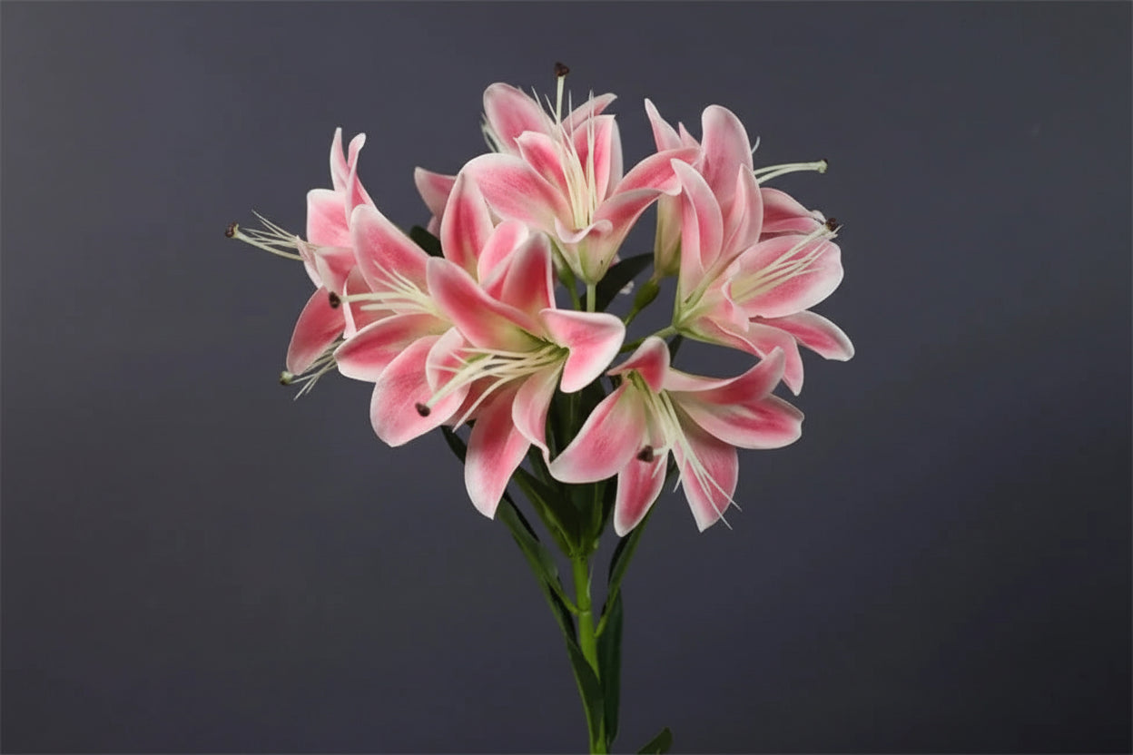 Lilyana Silk Lily Stem – Faux Lily Flower Bouquet with 10 Heads for Tall Vases, Wedding Flowers and Home Décor