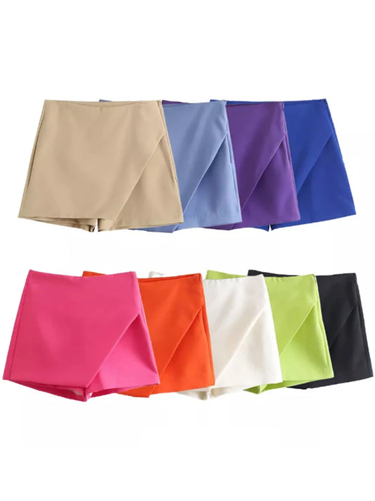 Arlana Asymmetric High Waist Skort – Women’s Tailored Mini Shorts Skirt