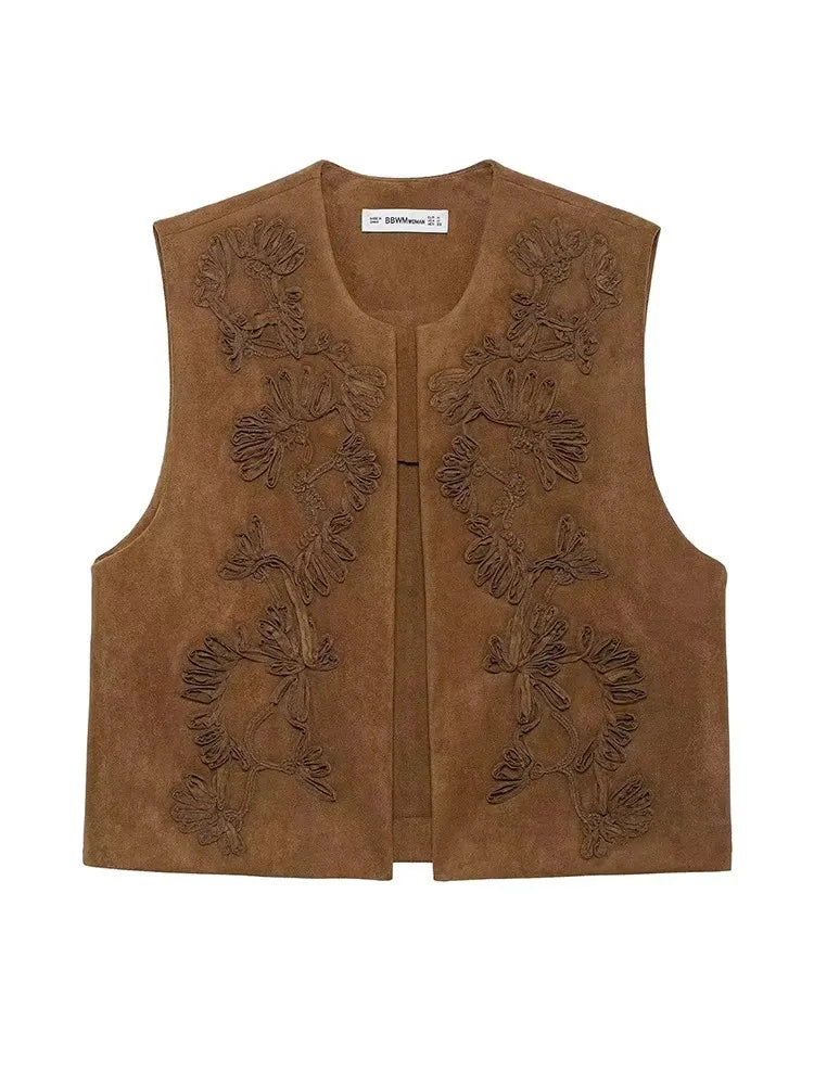 Zafira Embroidered Waistcoat – Sleeveless Boho Layering Piece in Claret or Brown for Casual or Holiday Outfits