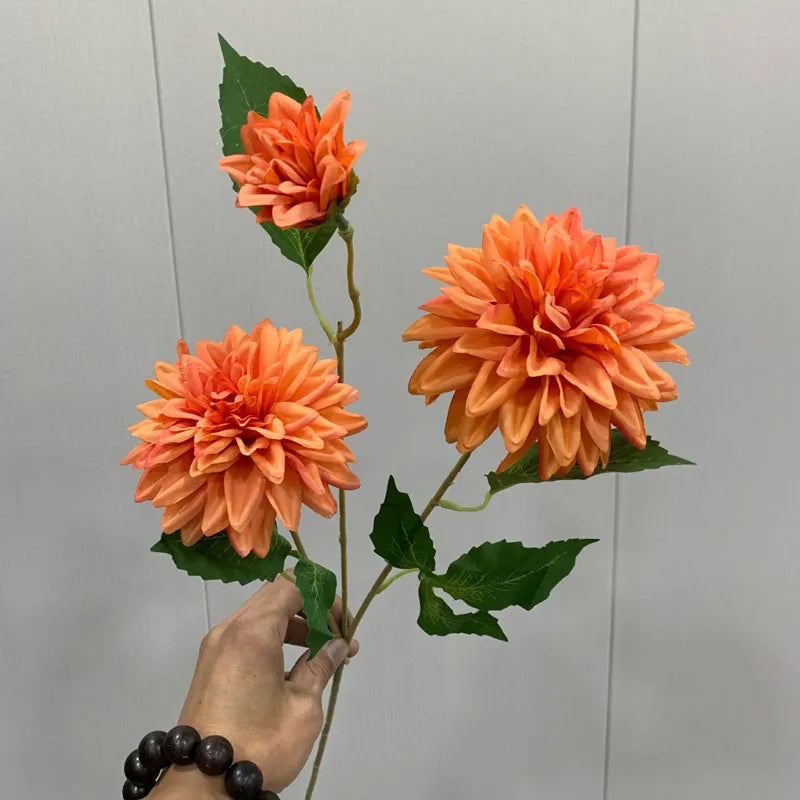Marlowe Faux Dahlia Stem – Large Dahlia Flower Branch with Multi-Head Blooms for Vase Arrangements and Home Décor