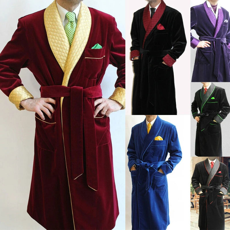 Arlington Men’s Velvet Smoking Jacket – Quilted Shawl Lapel Luxury Robe for Evening Lounge Wear & Classic Dressing