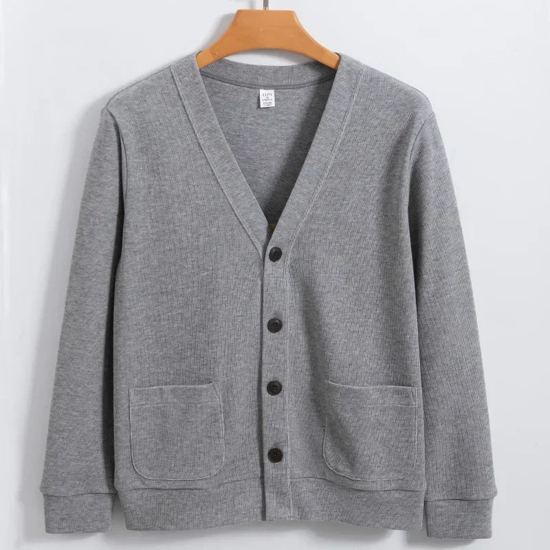 Men’s Button-Up Knit Cardigan – Long Sleeve Lightweight Casual Layer with Pockets