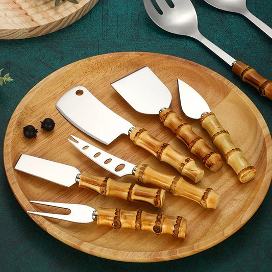 Bamboo Handle Cheese Knife Set – 6-Piece Stainless Steel Cheese Tools for Serving & Cutting