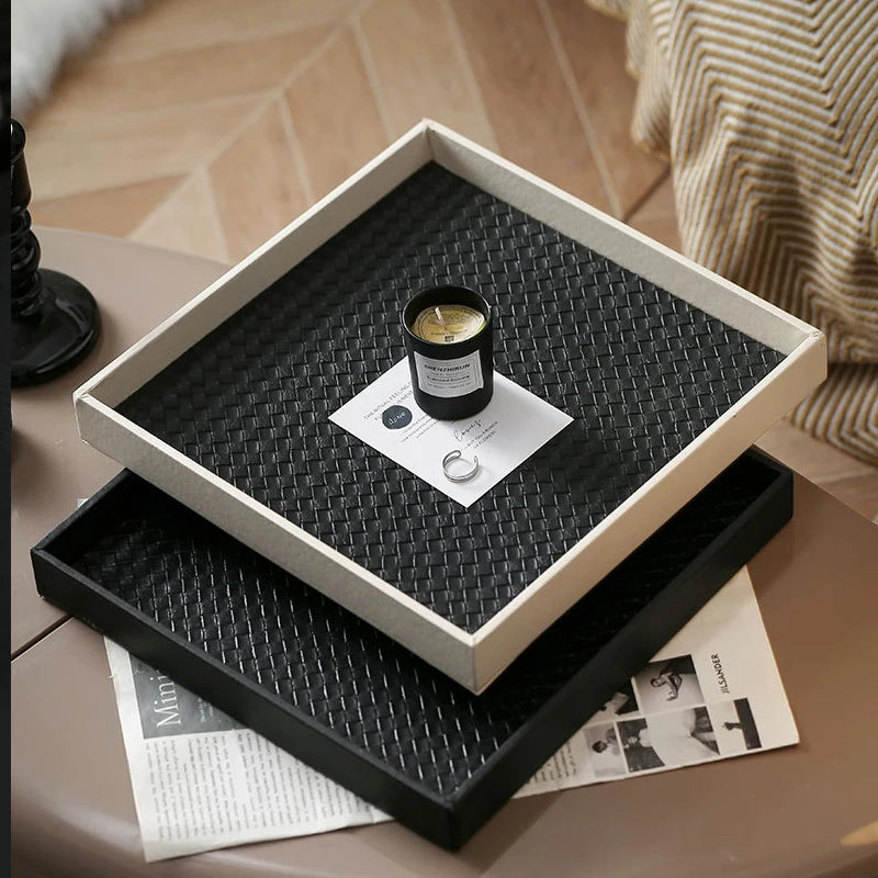 Modern Leather Square Storage Tray – Decorative Home Décor Organiser for Coffee Table, Desk & Dressing Table
