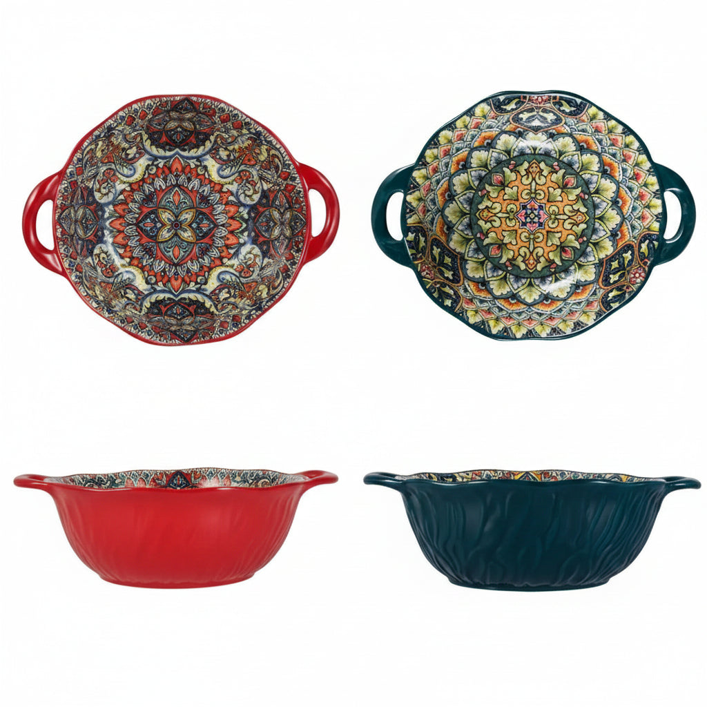 Narelle Bohemian Ceramic Serving Dish & Oven Plate – Patterned Bakeware for Roasting, Baking and Table Serving