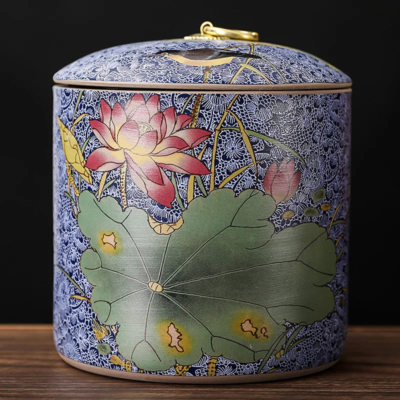 Meadow Ceramic Tea Caddy with Lid – Sealed Storage Jar